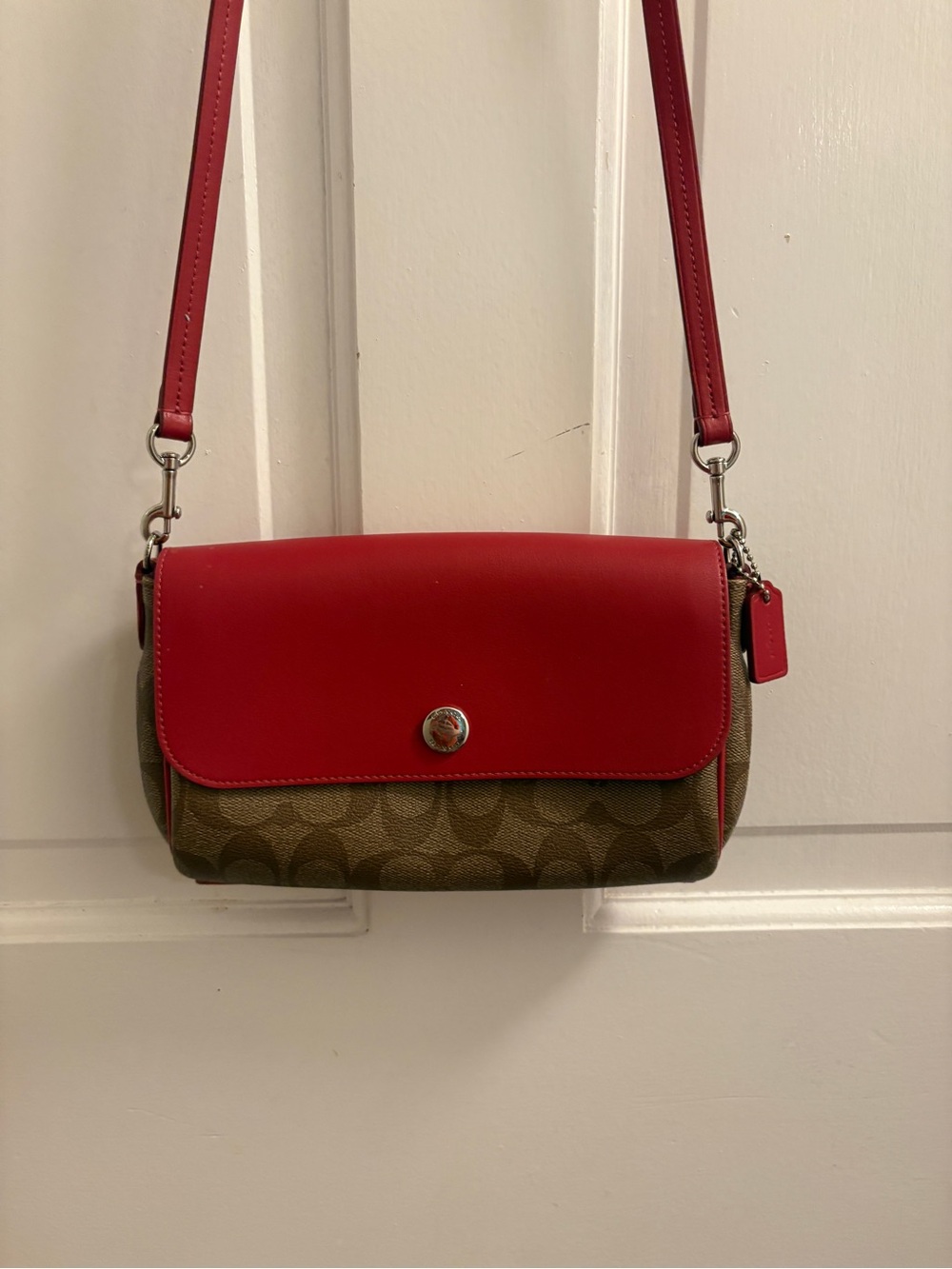 Coach Signature Crossbody with Reversible Red and Purple Flap and Strap